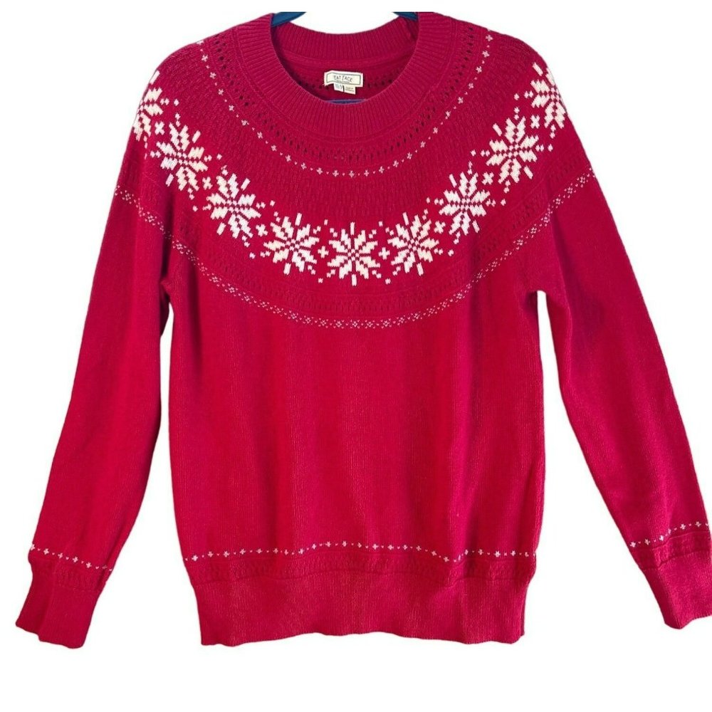 Fat Face Women's Red Holiday Snowflake Pointelle Jumper Sweater Size US 4 NWOT